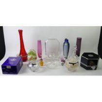 A quantity of glassware including a boxed Stuart crystal rose bowl, decanters, scent bottles and