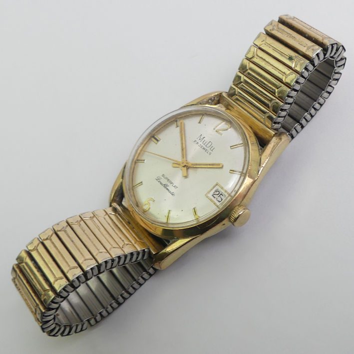 Gents Mudu 25 jewel gold tone super flat, Doublematic date adjust watch, 35mm inc. button. Condition - Image 3 of 3