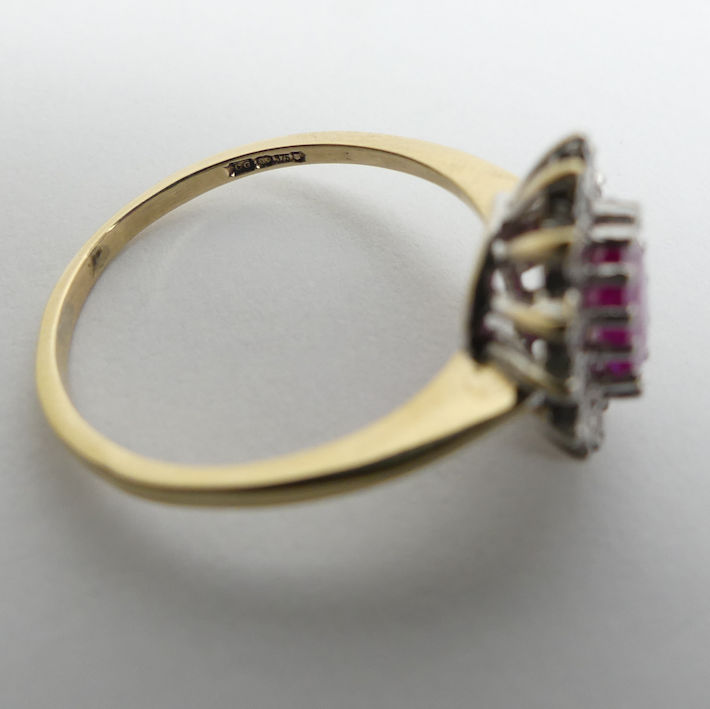 9ct gold ruby and diamond cluster ring, 2.8 grams. Size Q 13.4 mm wide. - Image 3 of 3