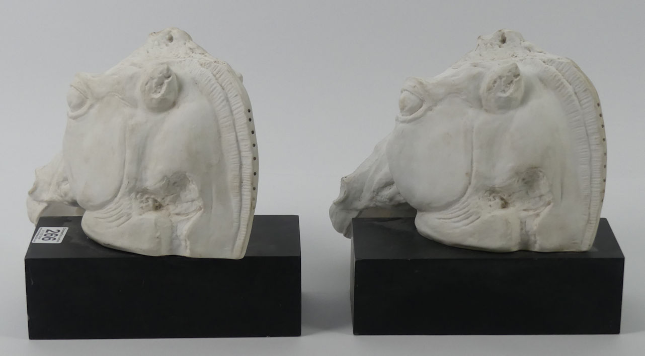 A pair of Selene horse busts on slate bases, 25cm x 27cm. - Image 2 of 2