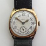 9ct gold Rolex manual wind watch, circa 1935. 31.5 wide inc. button.