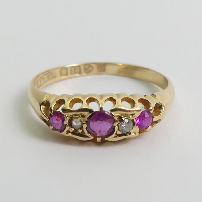 18ct gold, ruby and diamond ring, Chester 1915, 3.3 grams, 5.5mm, size P 1/2. - Image 2 of 3