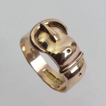 9ct rose gold buckle ring, Birmingham 1916, 6.5 grams. Size Q 11.6 mm wide.