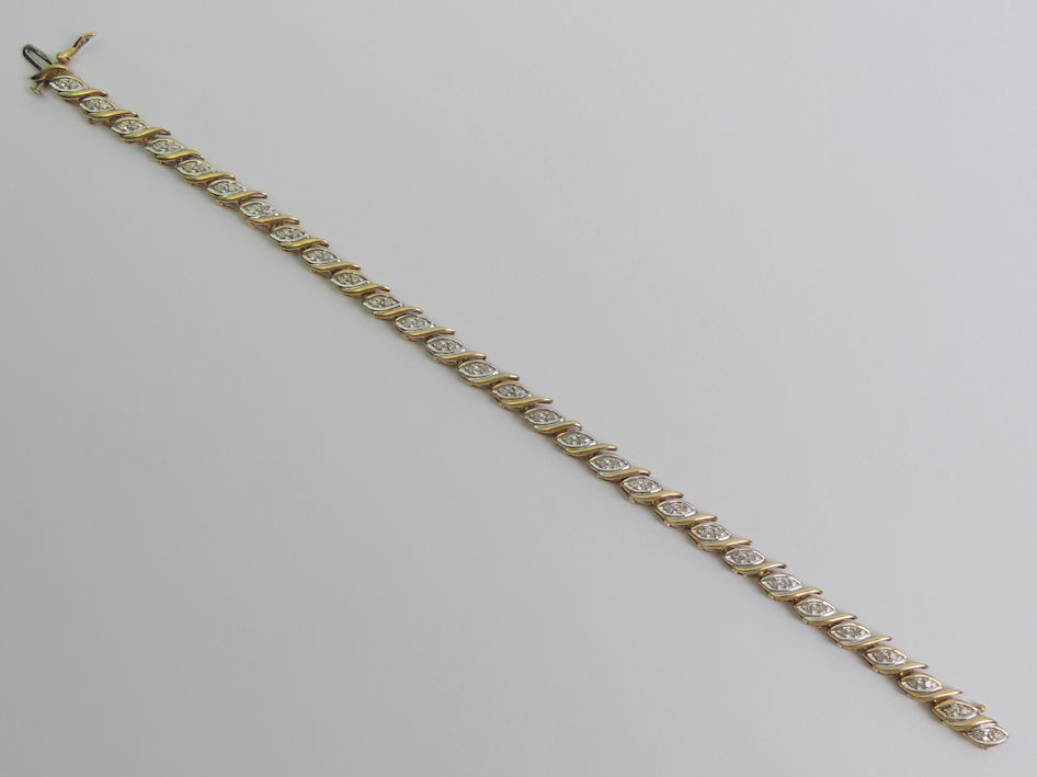 9ct yellow and white gold diamond bracelet, 8.3grams, 19.5cm x 5.5mm.