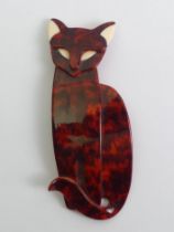Lea Stein stylized cat design brooch. 98 x 40 mm.