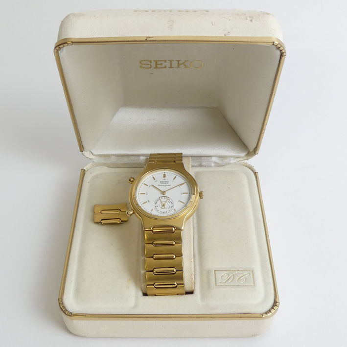 Seiko quartz chronograph alarm gold tone gents watch, boxed. 35 mm diameter. - Image 4 of 4