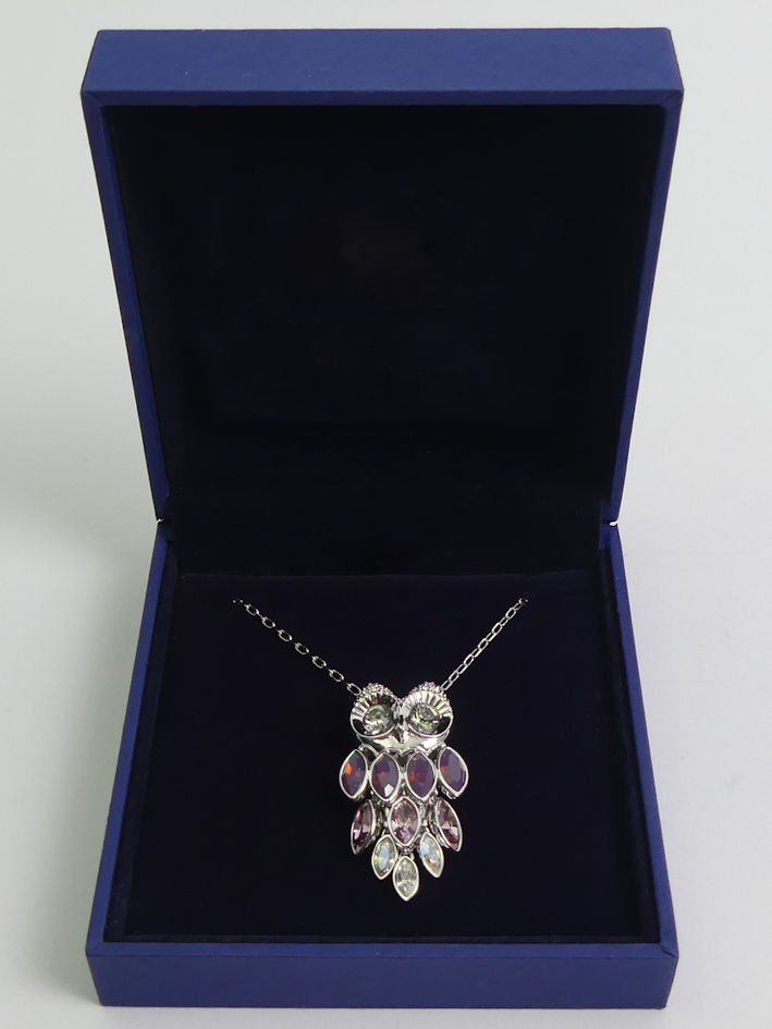 Swarovski crystal owl pendant necklace, boxed, pendant 37mm long. - Image 2 of 4
