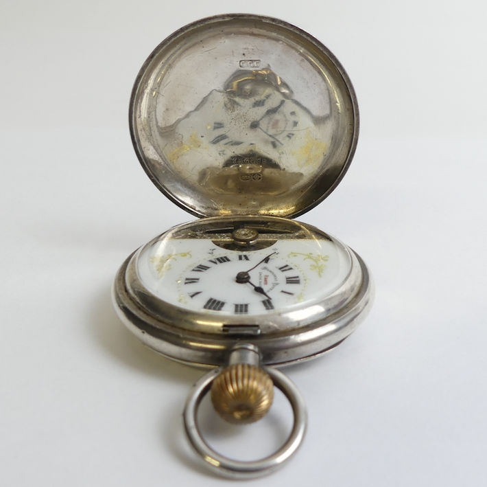 Silver full hunter Hebdomas Swiss movement 8 day pocket watch. 50 x 70 mm. Condition report: In - Image 2 of 5