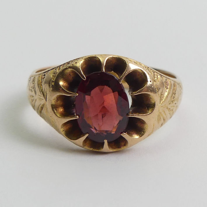 Victorian 15ct gold garnet ring, Birm. 1888, 6.7 grams, 12.5mm, size T. - Image 2 of 3