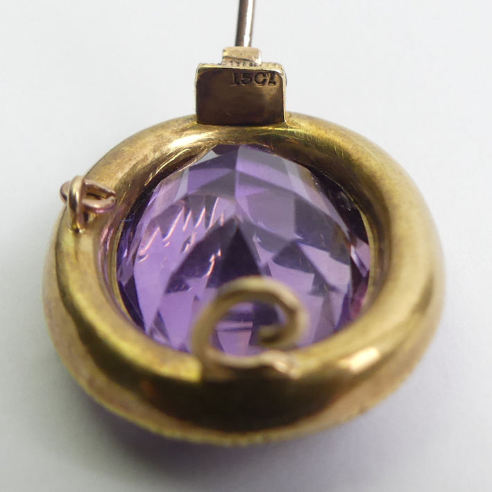 Victorian 15ct gold (tested) amethyst and seed pearl brooch, 5.1 grams. 24 x 19 mm. - Image 3 of 3