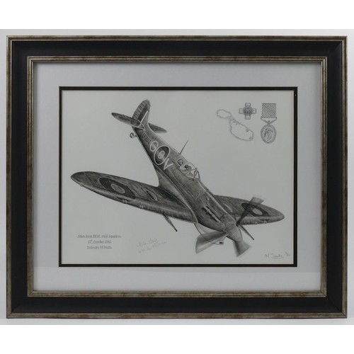 Framed and glazed limited edition signed Spitfire print defender of Malta no.3 of 20. 59 x 49 cm.