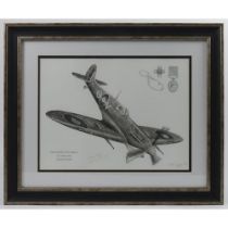 Framed and glazed limited edition signed Spitfire print defender of Malta no.3 of 20. 59 x 49 cm.
