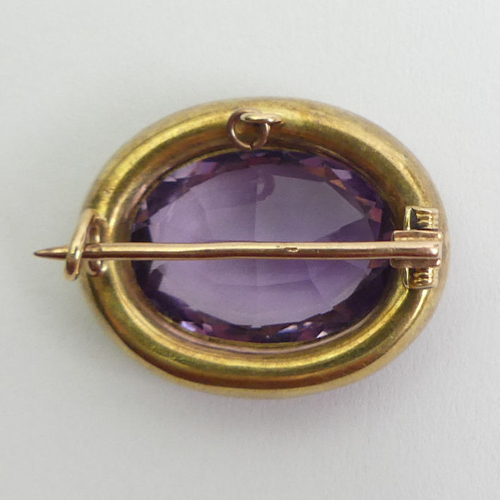 Victorian 15ct gold (tested) amethyst and seed pearl brooch, 5.1 grams. 24 x 19 mm. - Image 2 of 3