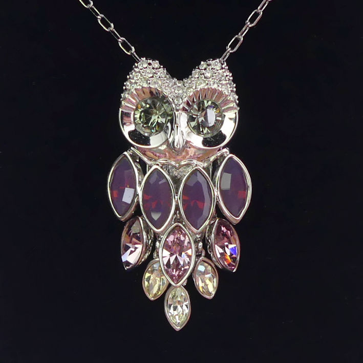 Swarovski crystal owl pendant necklace, boxed, pendant 37mm long.