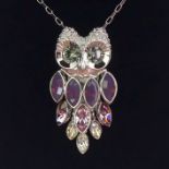 Swarovski crystal owl pendant necklace, boxed, pendant 37mm long.