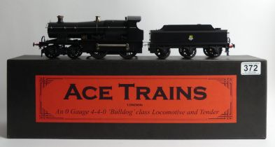 Ace trains 0 gauge 4-4-0 Bulldog class locomotive and tender, unlined BR black with early lion to