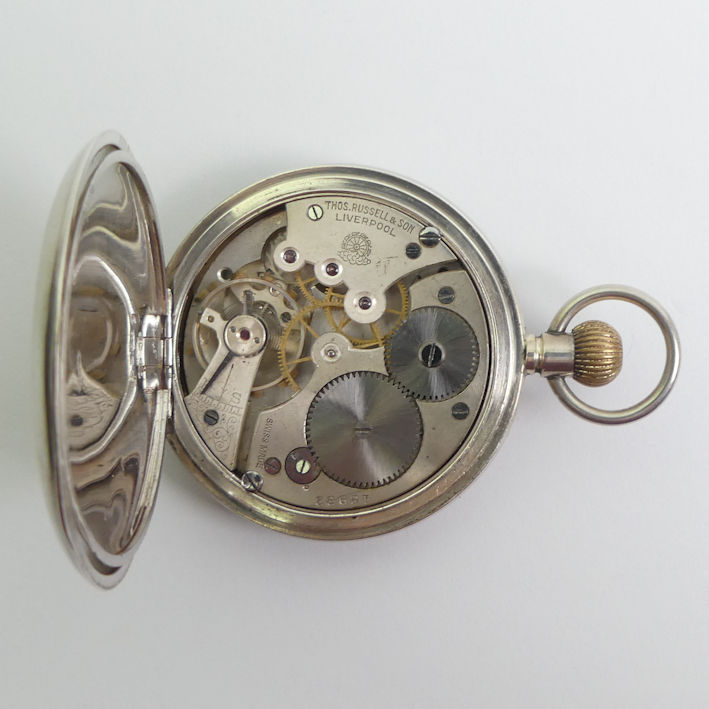 Thomas Russell & Sons silver half hunter pocket watch, C.1919, 50mm x 70mm. Condition Report: In - Image 3 of 5