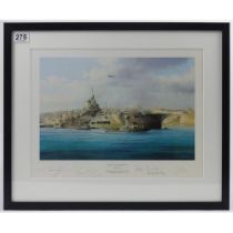 A limited edition print of H.M.S Illustrious signed by various pilots including Tom Neil and Billy
