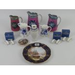 A quantity of ceramics including Victorian jugs, Royal Doulton Concord napkin rings, Spode
