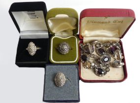 Silver and marcasite rings and silver and paste set jewellery.