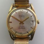 Gents Mudu 25 jewel gold tone super flat, Doublematic date adjust watch, 35mm inc. button. Condition