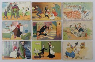Fifty original Tom Browne comical postcards.