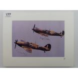 A mounted photograph of two spitfires signed by Tom Neil and Geoffrey Wellam no.47 of 50. 39 x 30