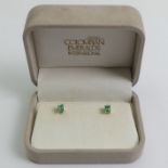 A pair of 18ct gold Columbian emerald earrings, stone size 3.3mm x 4.4mm.