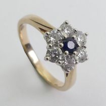 9ct gold sapphire and diamond ring, 3 grams, 10.7mm, size M.
