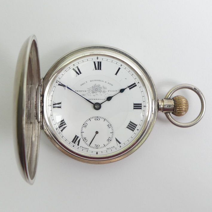 Thomas Russell & Sons silver half hunter pocket watch, C.1919, 50mm x 70mm. Condition Report: In - Image 2 of 5