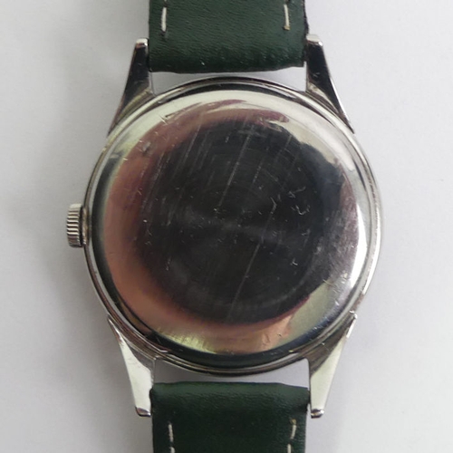Gents Omega manual wind, stainless steel 'Jumbo' watch on a green leather strap, 37mm inc. button. - Image 2 of 3