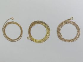 Three 9ct gold chains, 6.7 grams.