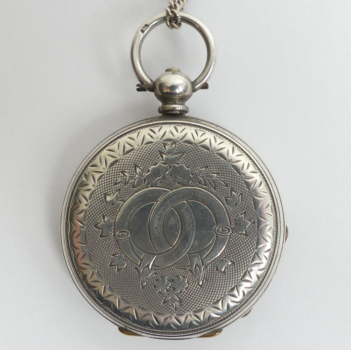 Fine silver open face pocket watch and chain, 38 x 56 mm. Condition report: In working order. - Image 3 of 3