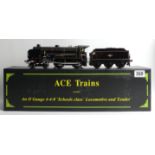 Ace trains 0 gauge 4-4-0 schools class locomotive and tender 'Kings Wimbledon' 30931, BR glass lined