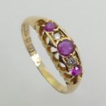 18ct gold, ruby and diamond ring, Chester 1915, 3.3 grams, 5.5mm, size P 1/2.