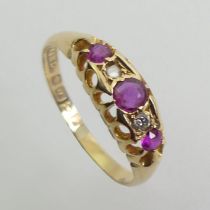 18ct gold, ruby and diamond ring, Chester 1915, 3.3 grams, 5.5mm, size P 1/2.