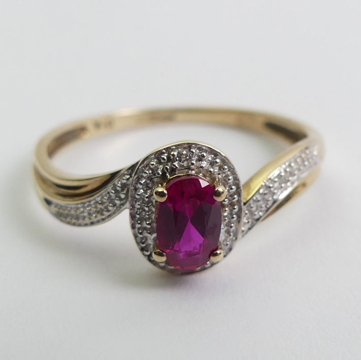 9ct gold ruby and diamond ring, 1.8 grams, 9mm, size R. - Image 2 of 3