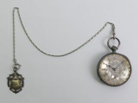 Victorian silver pocket watch and chain, London 1895, Fusee movement signed William Kaye, 50mm x