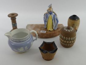 Various ceramics including an Art Deco Goebel figure on an onyx base, 19th century Ridgway pottery
