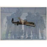 A print on canvas 'Never Forget' signed by various spitfire pilots including their relatives and