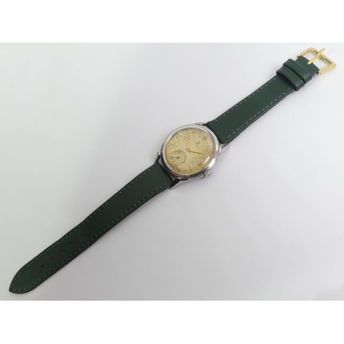 Gents Omega manual wind, stainless steel 'Jumbo' watch on a green leather strap, 37mm inc. button. - Image 3 of 3