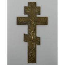 19th Century Russian bronze orthodox crucifix, 28.5cm x 14.5cm.