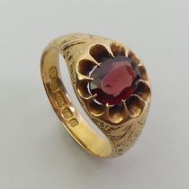 Victorian 15ct gold garnet ring, Birm. 1888, 6.7 grams, 12.5mm, size T.