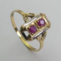 18ct gold ruby and diamond ring, 1.4 grams, 13mm, size T.