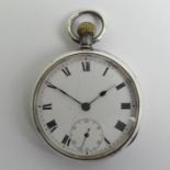 Silver open face pocket watch, London import 1918. 63 x 45 mm. Condition report: In working order.