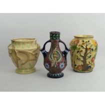 Burleigh ware Art Deco pottery vase, Amphora pottery vase and an Arthur Wood Indian tree vase,