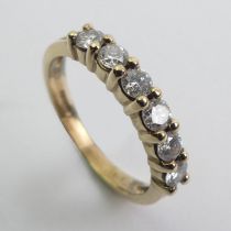 9ct gold six stone diamond ring, 2 grams, 3.3mm, size K.