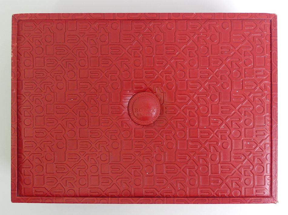 Rolex red leather jewellery and watch box with key, 29.5cm x 21cm x 9cm. - Image 5 of 5