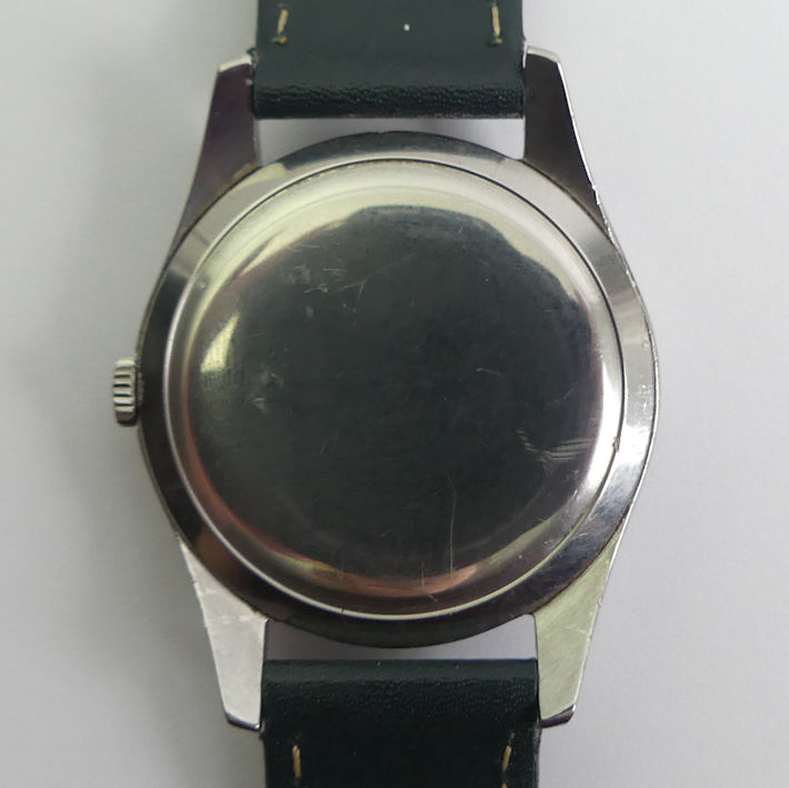 Gents Omega manual wind, stainless steel 'Jumbo' watch on a green leather strap, 37mm inc. button. - Image 3 of 3