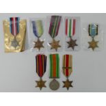 Eight WWII medals, including Atlantic star, Arctic star, Defence medal, Burma star, Africa star with